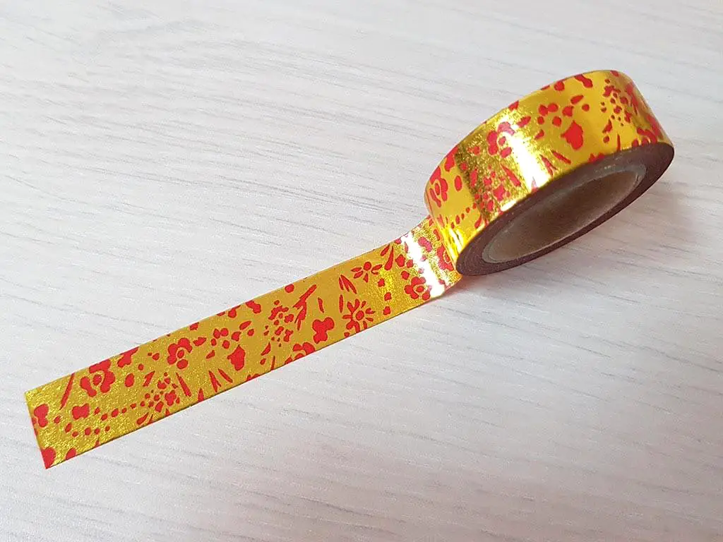 Bandă adezivă Washi Tape Asia, Folina, culoare aurie, dimensiune bandă 15mm x 10m