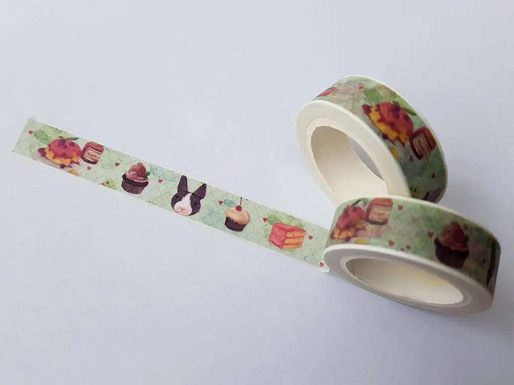 Bandă adezivă Washi Tape, Folina, model cu brioşe, rolă bandă adezivă 15 mmx10 m