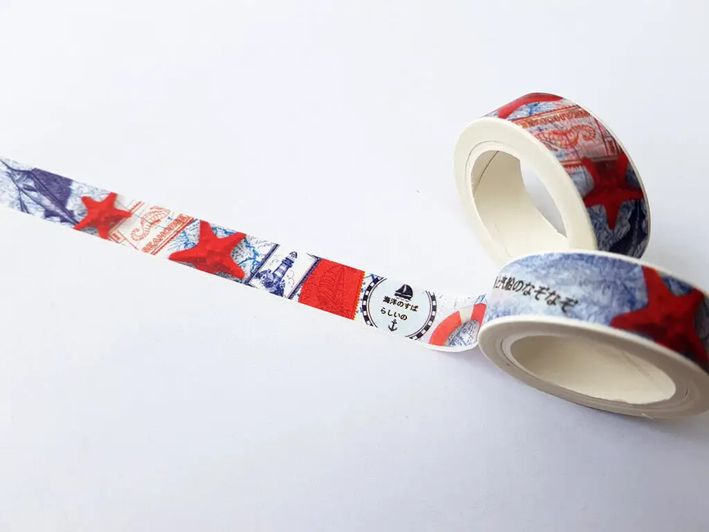 Set 4 role washi tape, bandă adezivă, model cu decor marin, 15 mmx10 m