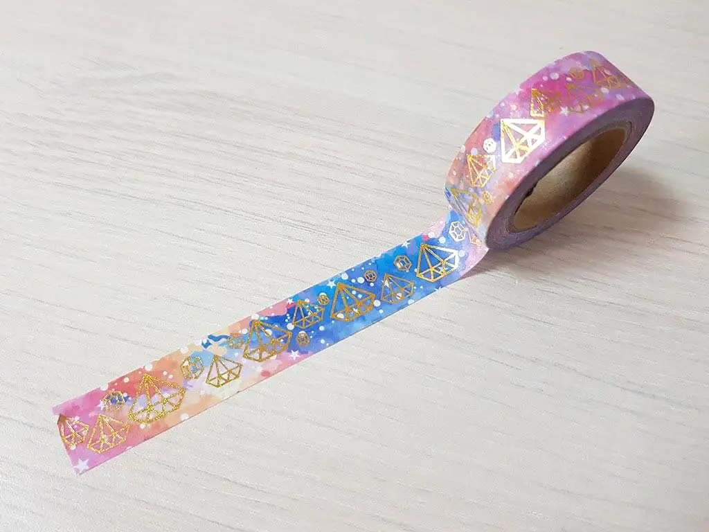 Bandă adezivă Washi Tape diamonds, model multicolor, 15 mm x 10 metri