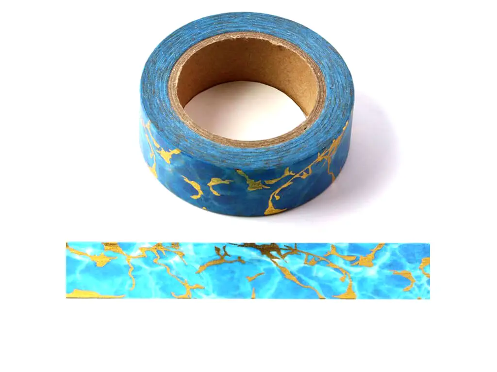 Bandă adezivă Washi Tape, Folina, marmură albastră, 15mmx10m