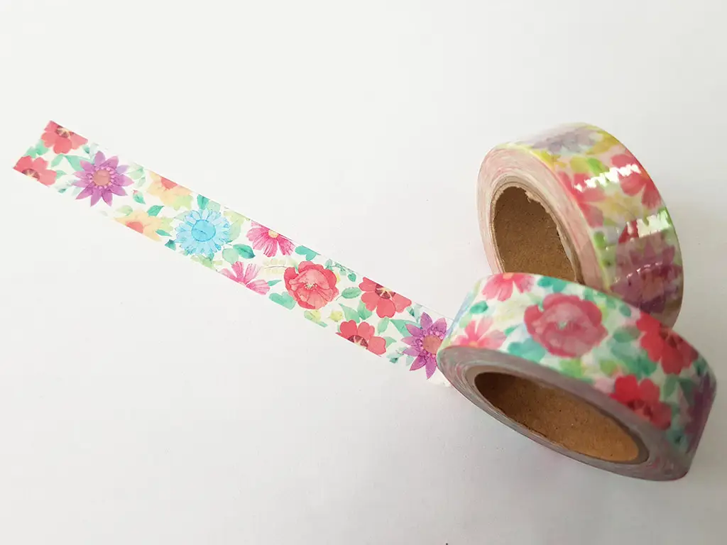 Bandă adezivă Washi Tape, Folina, model floral 7, rolă bandă adezivă 15 mmx10 m