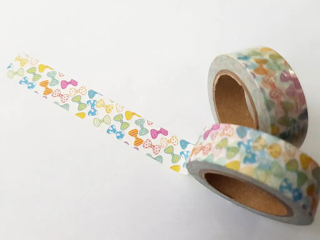 Set 3 role washi tape, bandă adezivă cu model fundite colorate, 15 mmx10 m