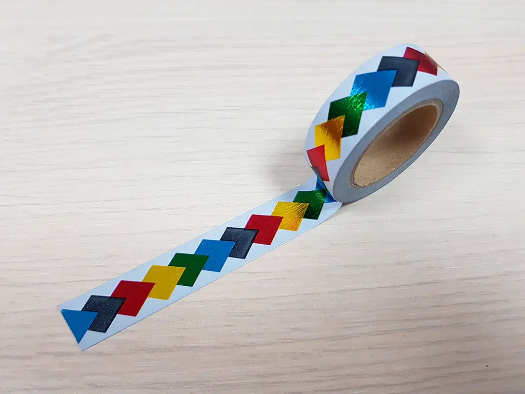 Set 2 role washi tape, bandă adezivă, model romburi colorate, efect metalic, 15mm x 10m