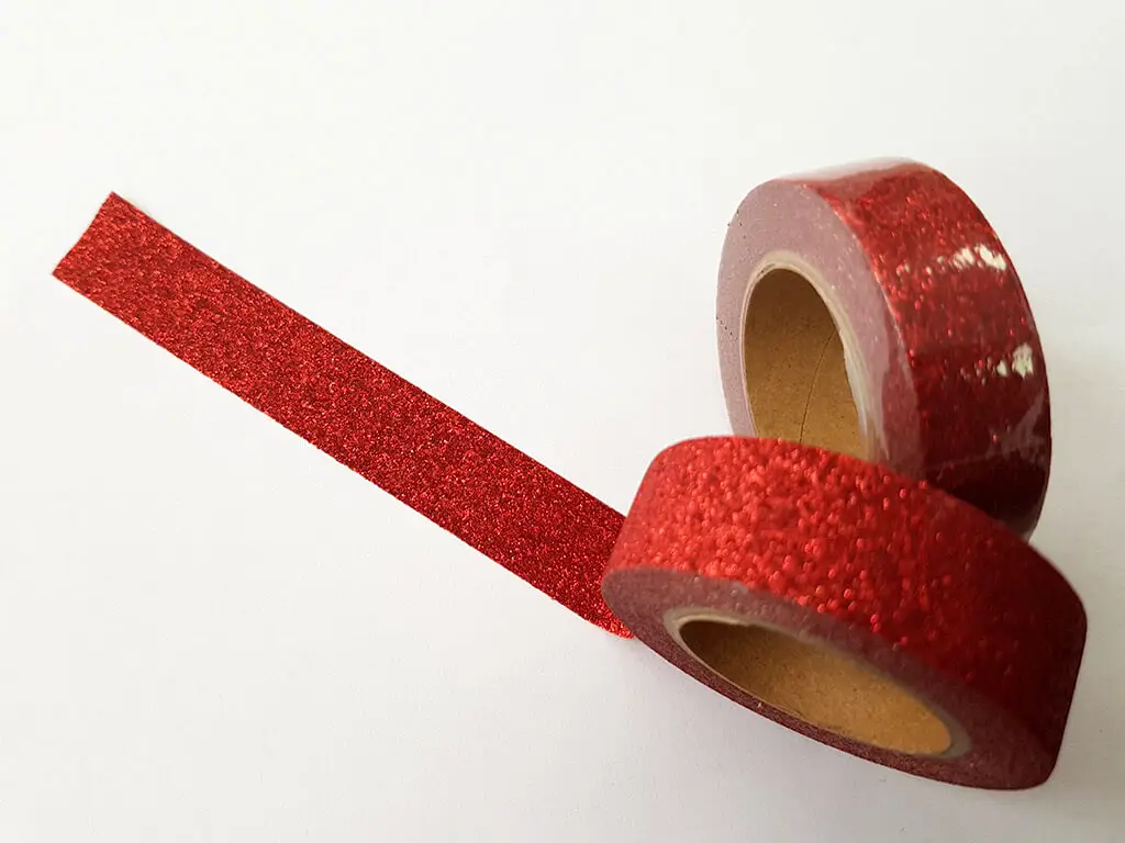 Bandă adezivă Washi Tape Glitter, Folina, model cu sclipici roşu, rolă de 15 mmx5 m 