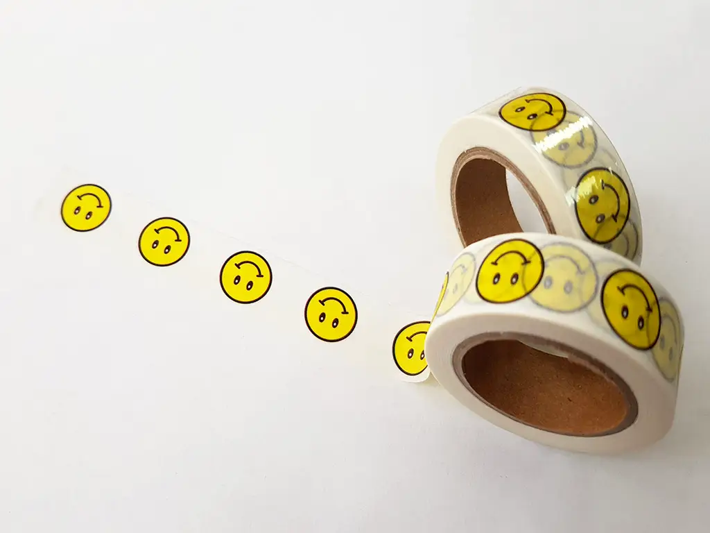 Bandă adezivă Washi Tape Emoji, Folina, model Smile, rolă bandă adezivă 15 mmx10 m