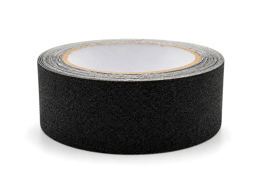 Bandă antiderapantă autoadezivă neagră, 5 cm x 5 m, suprafață aderentă non-abrazivă
