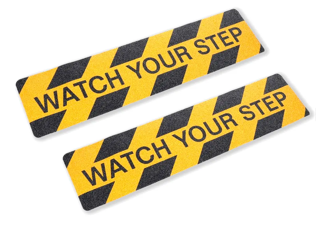Set 2 Benzi Antiderapante pentru Scări „Watch Your Step” 61 × 15 cm Galben-Negru