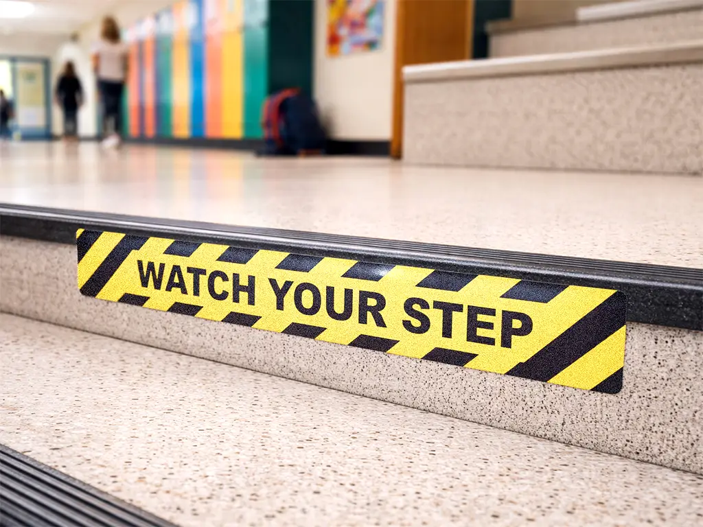 Set 2 Benzi Antiderapante pentru Scări „Watch Your Step” 61 × 15 cm Galben-Negru