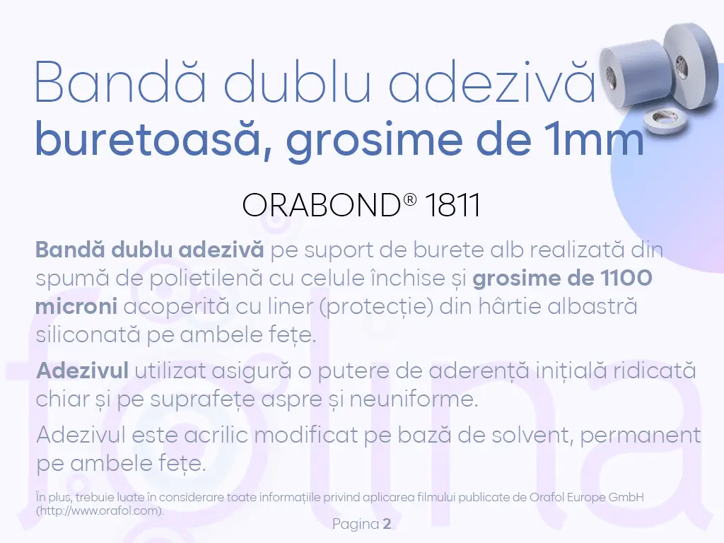 Bandă dublu adezivă buretoasă Orabond 1811, rolă de 10cm x 25m, grosime 1mm