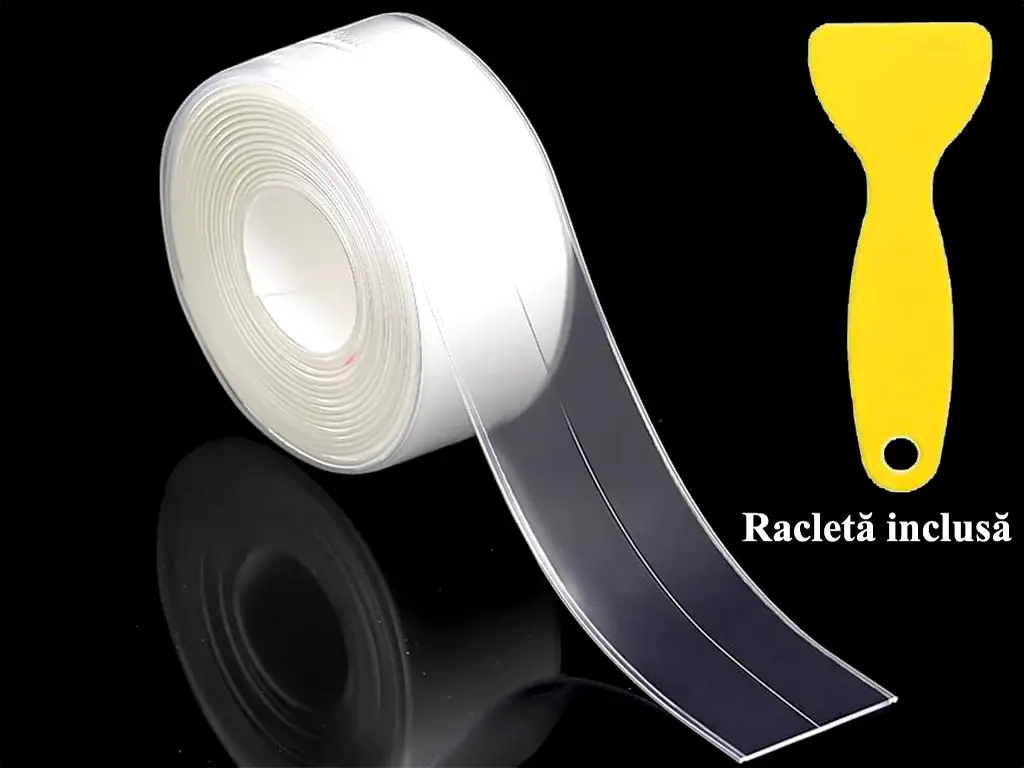 Set 2 role bandă autoadezivă etanşare cadă sau chiuvetă, transparentă, Folina ETF11, 3,5 cm x 3,3 metri