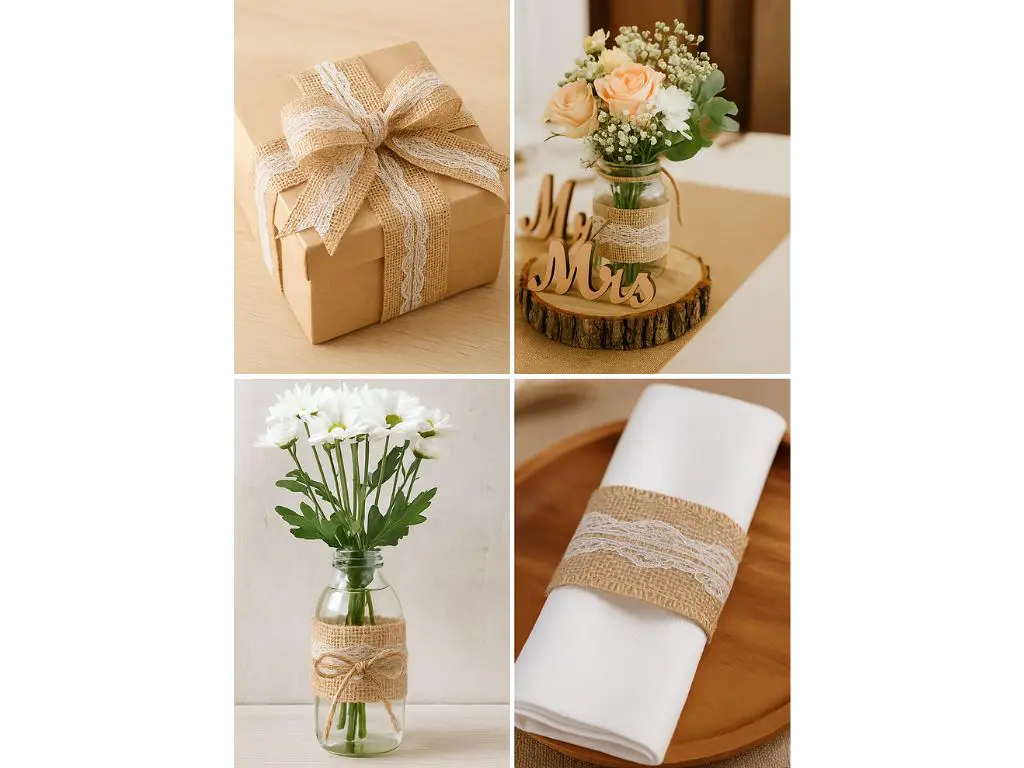 Bandă decorativă iută natur cu dantelă Folina BDA29 – rolă 5x200 cm