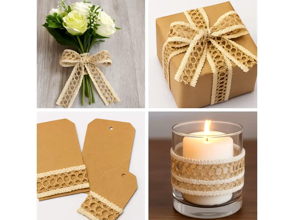 Bandă decorativă iută crem cu model împletit – rolă 4 cm x 190 cm, pentru crafturi și artizanat