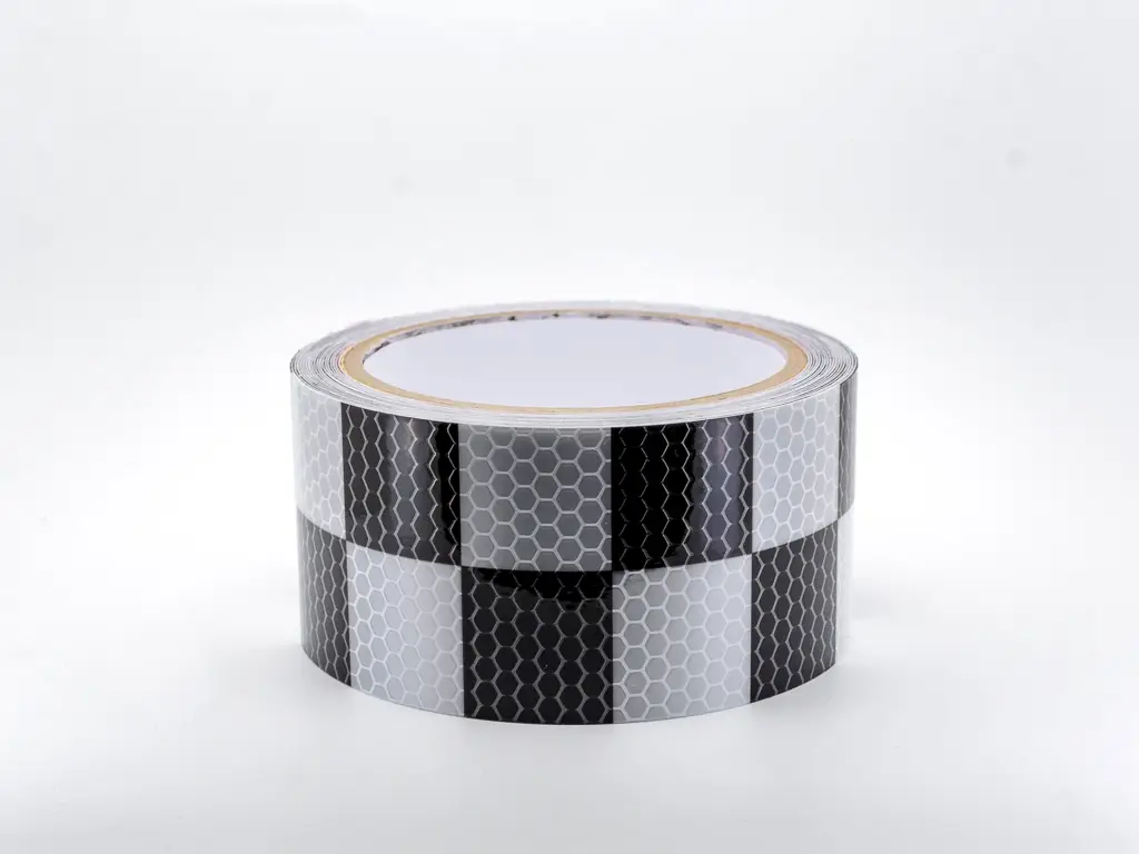 Bandă reflectorizantă autoadezivă de marcaj contur cu pătrate de culoare alb-negru pentru siguranța rutieră, rolă 5 cm x 5 m
