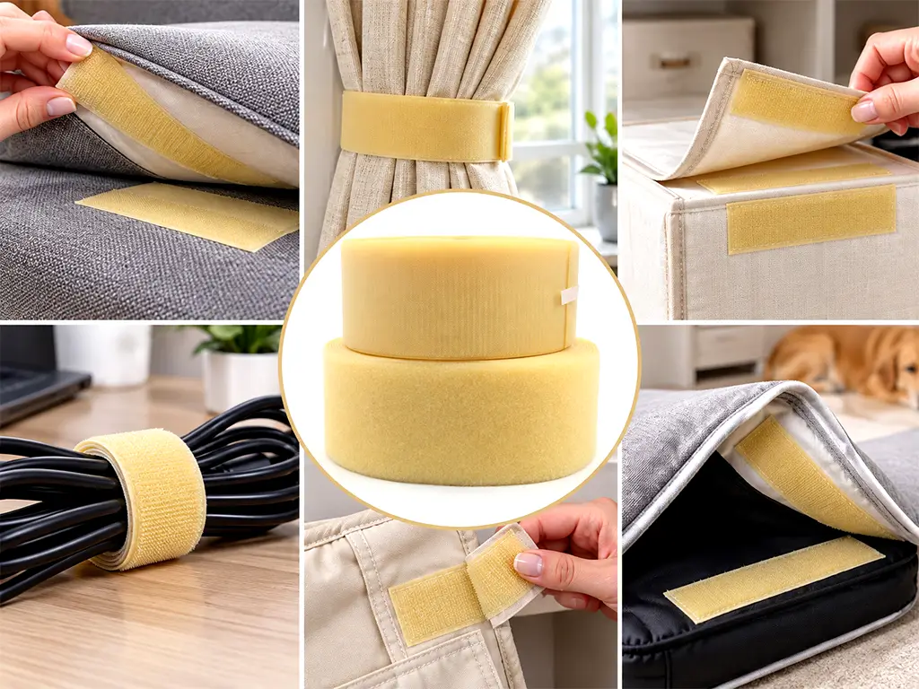 Set bandă arici, Velcro fără adeziv, benzi Hook and Loop, set bandă cu scai și puf ideală pentru cusut, role cu lățimea de 11cm - culoarea galben pai
