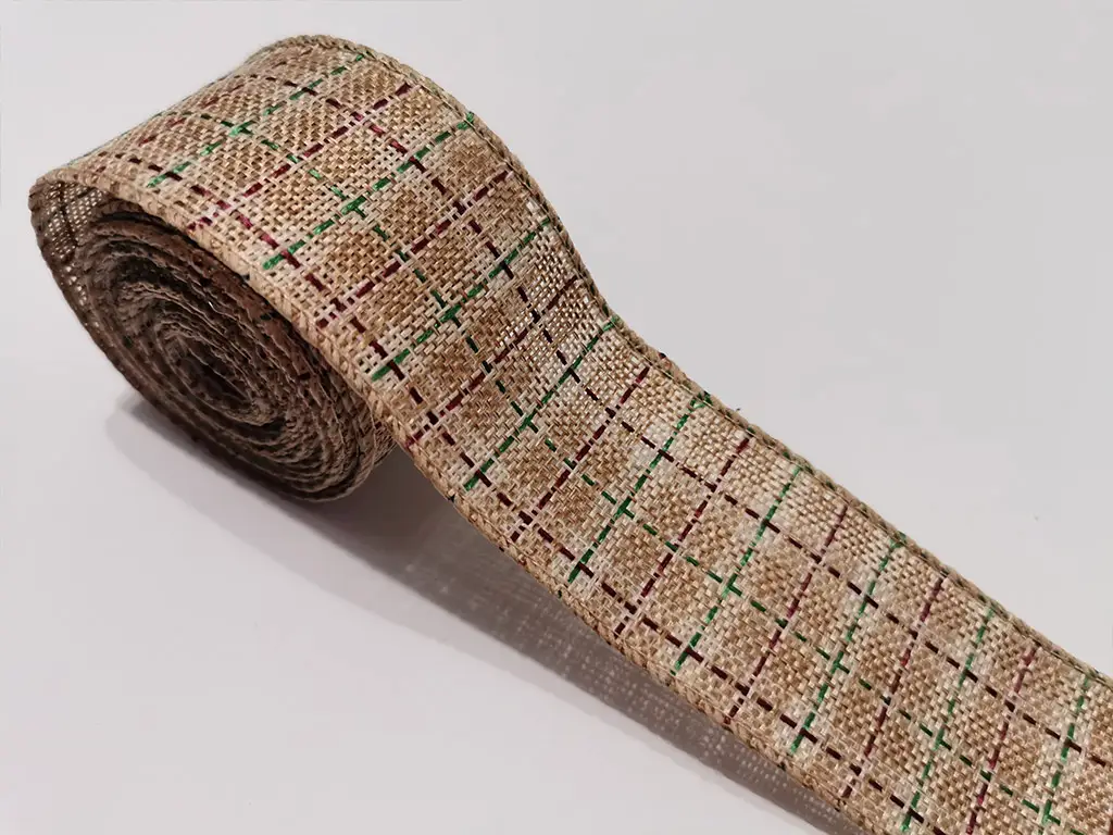 Bandă textilă decorativă, carouri bej, rolă de 5x500 cm