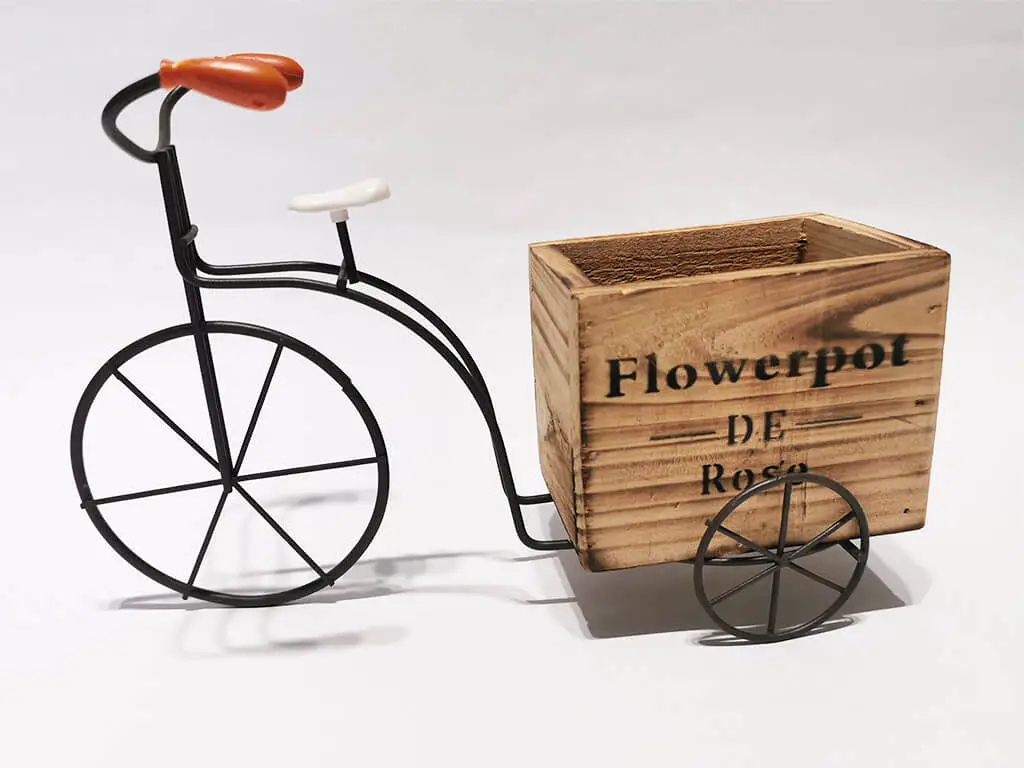 Bicicletă decorativă, Folina, din metal şi lemn maro, 28x17 cm