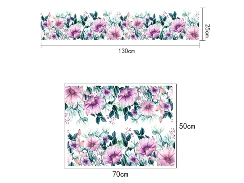 Sticker floral, Folina, bordură decorativă cu flori mov, 25x130 cm