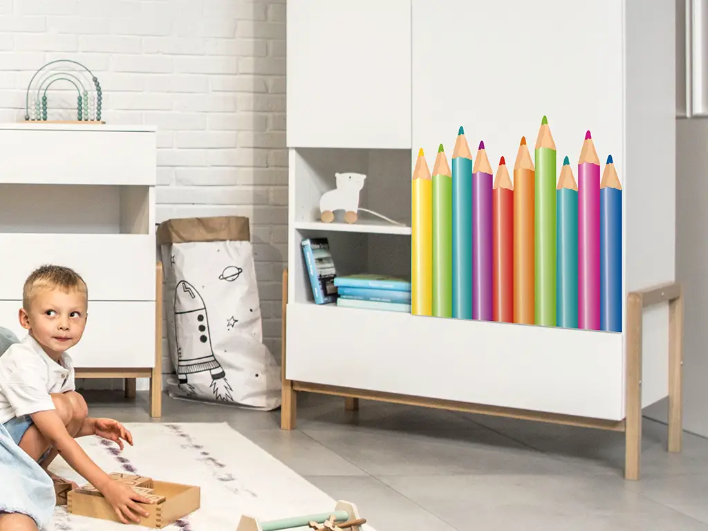 Bordură decorativă autoadezivă, Folina, Creioane colorate, multicolor, 45 x100 cm, racletă de aplicare inclusă