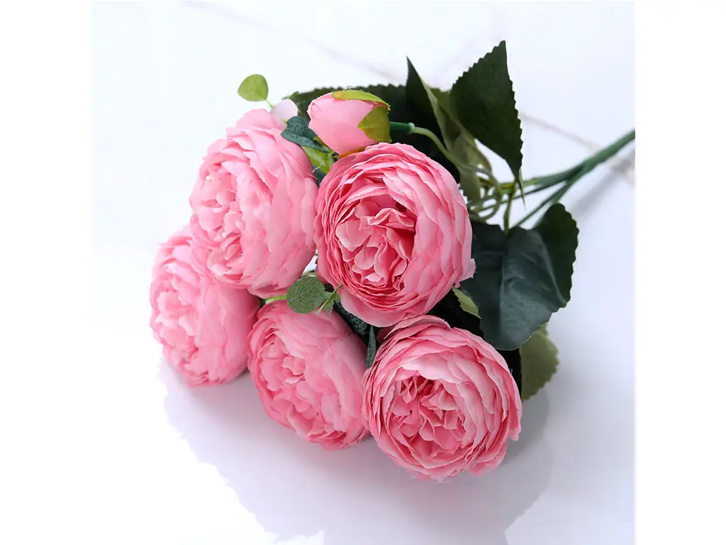 Buchet flori artificiale bujori roz, 30 cm înălţime