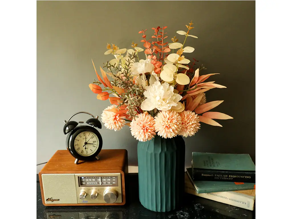 Buchet decorativ cu flori şi plante artificiale, 40 cm înălţime