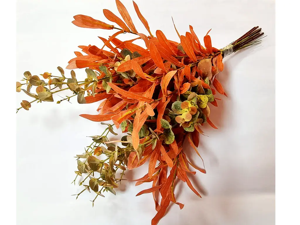 Buchet plante decorative artificiale, crengi cu frunze cărămizii, 50 cm înălţime