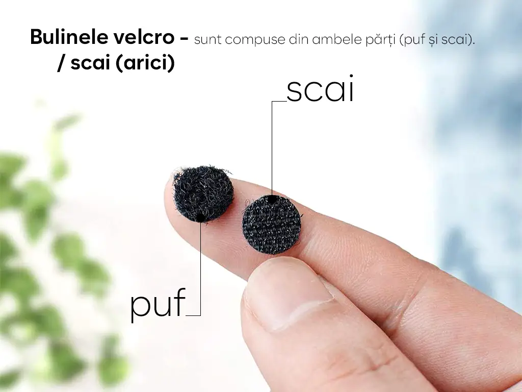 Buline din material tip Velcro (arici) cu bandă autoadezivă – diametru personalizabil- set de 30 de seturi