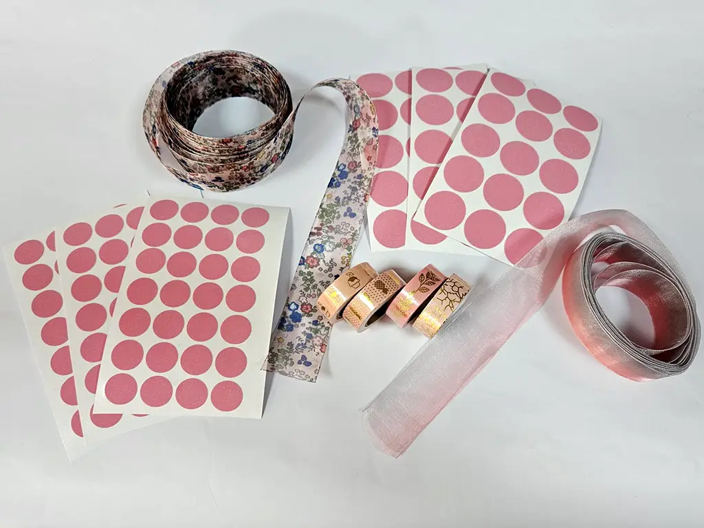 Buline autoadezive roz glitter, washi tape şi panglici pentru ambalaj cadou, crafturi şi artizanat