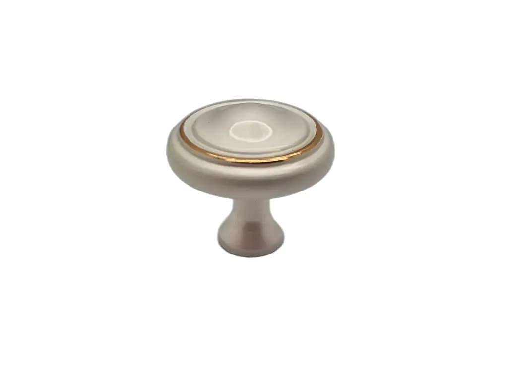 Mâner mobilă tip buton rotund, alb sidefat cu detaliu auriu