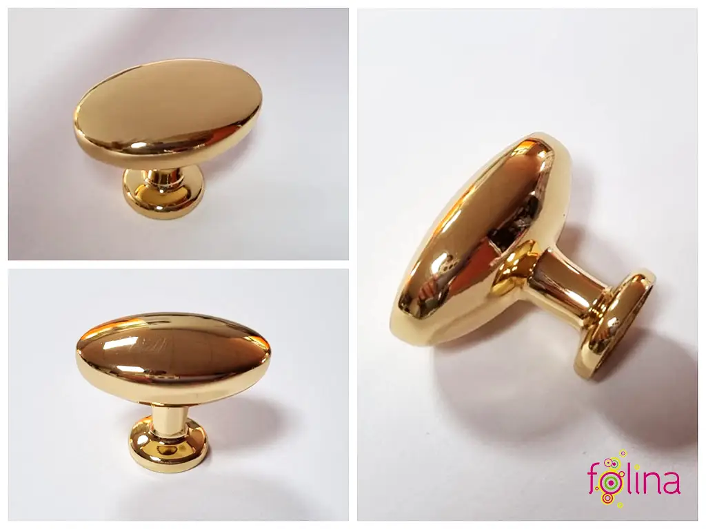 Buton mobilă oval, Folina 626, metalic auriu lucios