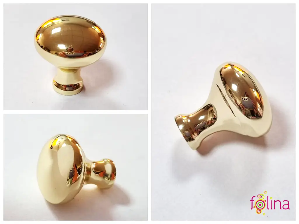 Buton mobilă rotund, Folina 6171, metalic auriu lucios