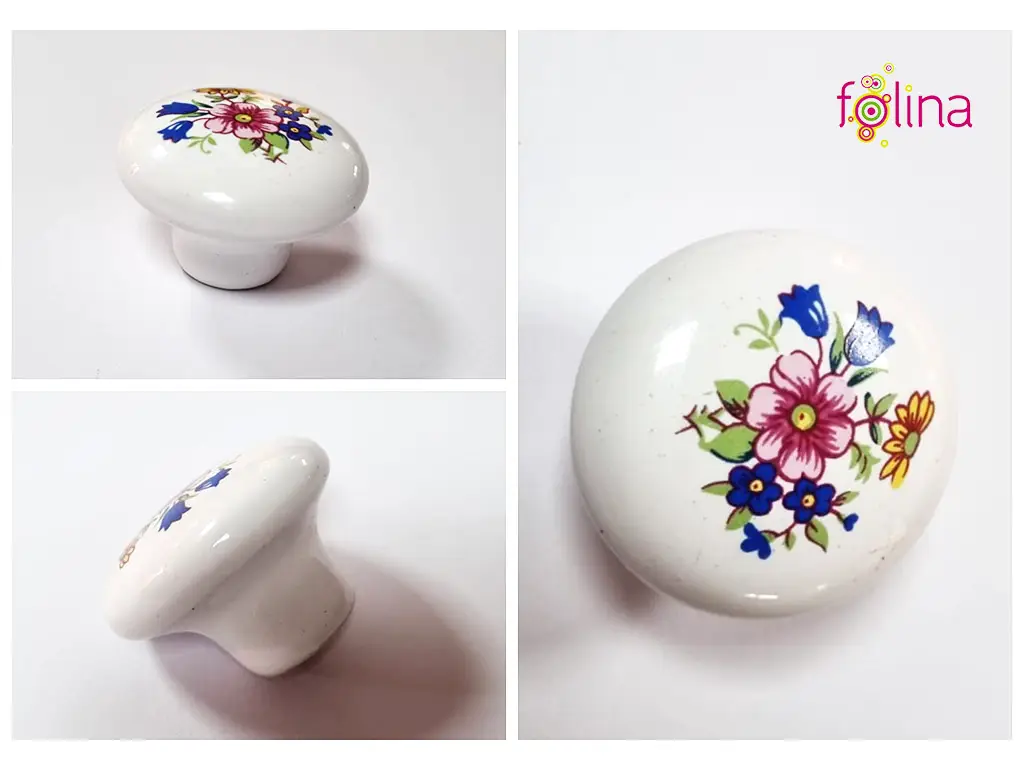 Mâner mobilă, Folina 6275, buton alb cu flori
