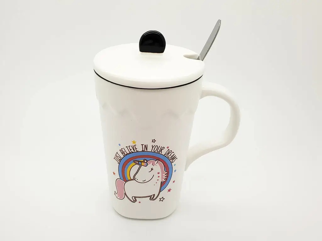 Cană din ceramica Unicorn, Folina, cu capac şi linguriţă