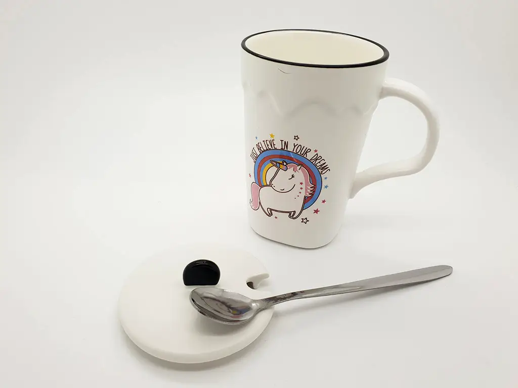 Cană din ceramica Unicorn, Folina, cu capac şi linguriţă