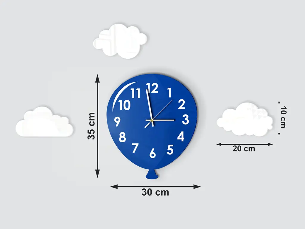 Ceas perete, Folina, model Balon albastru, ceas de perete pentru copii