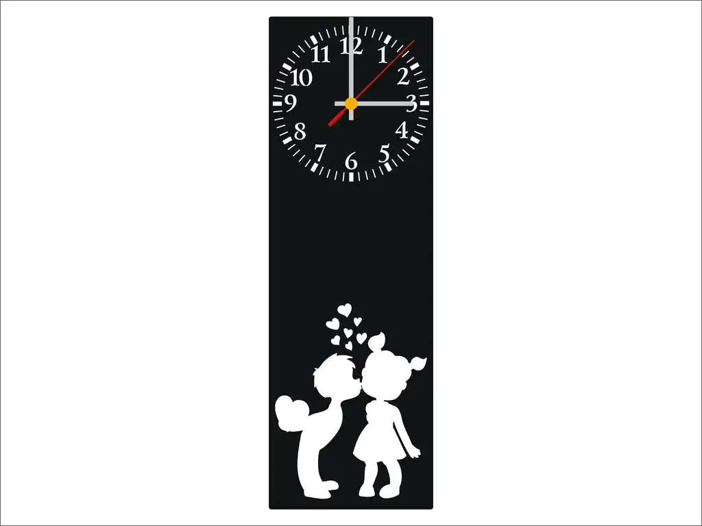 Ceas de perete Love, Folina, din plexiglass negru lucios, 60x20 cm