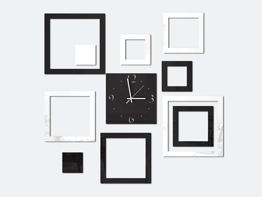 Ceas de perete, Folina, model pătrate albe si negre, dimensiune ceas 25x25 cm