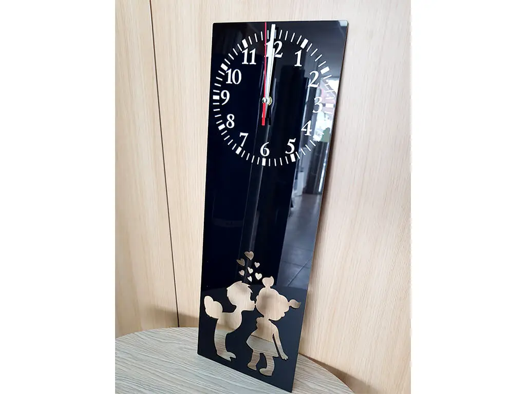 Ceas de perete Love, Folina, din plexiglass negru lucios, 60x20 cm