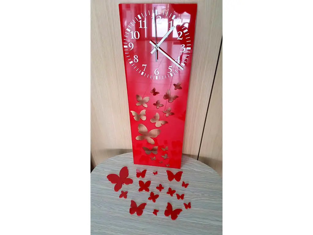 Ceas perete, Folina, model fluturi Felicity roşu, 60x20 cm