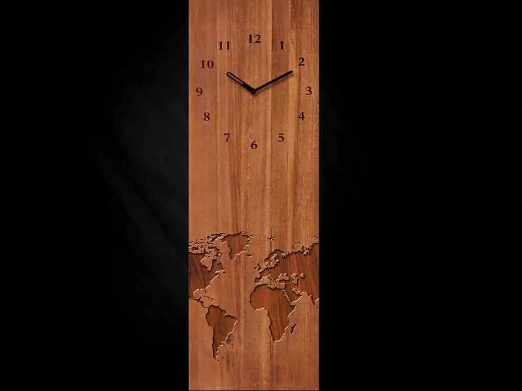 Ceas perete Wood World Time, Eurographics, model hartă, 20x60 cm