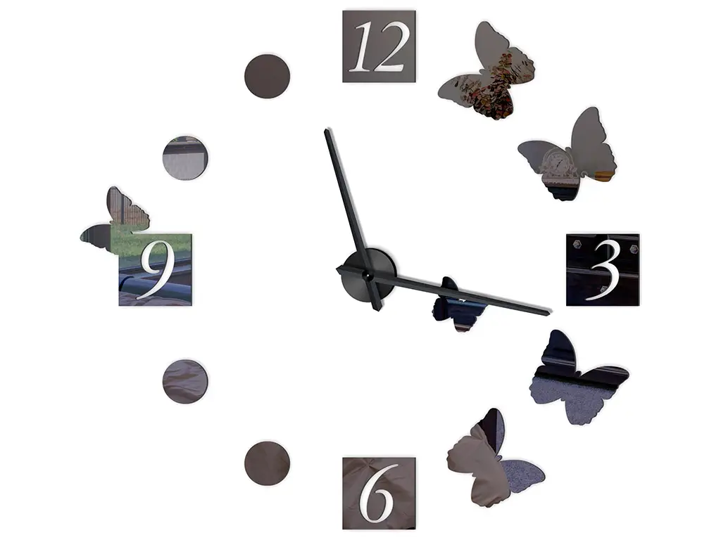 Ceas perete, Folina, model Mariposa, ceas din oglindă acrilică gri