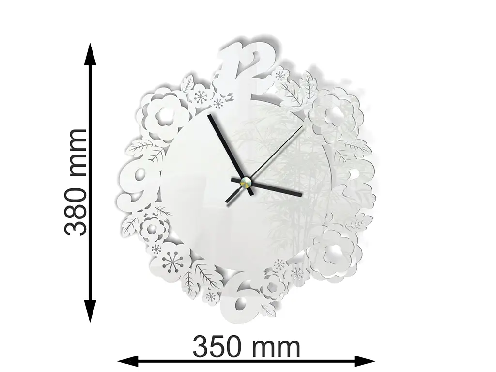 Ceas flori Atlanta alb, Folina, decorațiune pentru perete, ceas din plexiglass