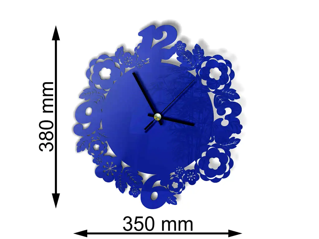 Ceas flori Atlanta albastru, Folina, decorațiune pentru perete, ceas din plexiglass