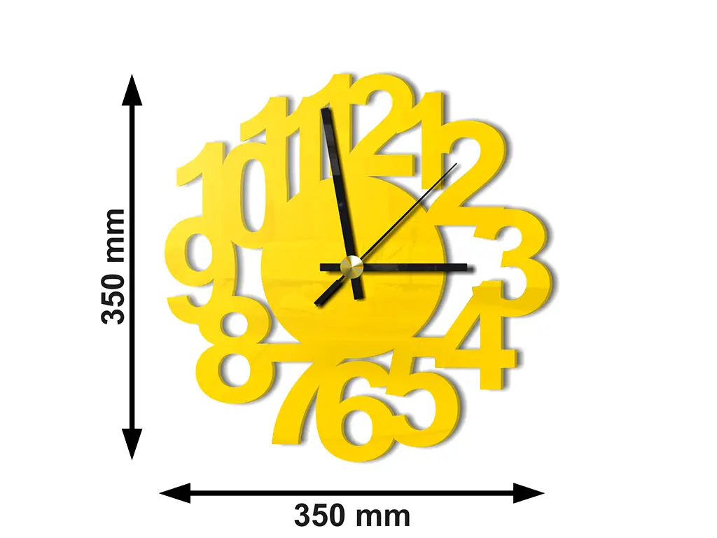 Ceas de perete cu cifre decupate, Folina, din plexiglass galben lucios