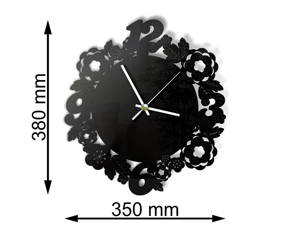 Ceas flori Atlanta negru, Folina, decorațiune pentru perete, ceas din plexiglass