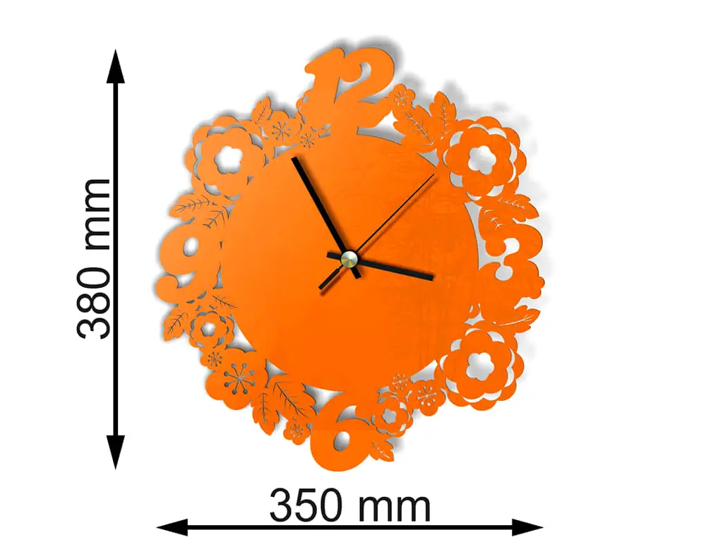 Ceas flori Atlanta portocaliu, Folina, decorațiune pentru perete, ceas din plexiglass