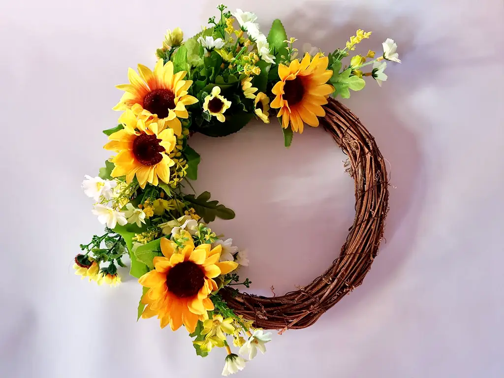 Coroniţă decorativă cu flori artificiale, Folina, cu floarea soarelui, 30 cm