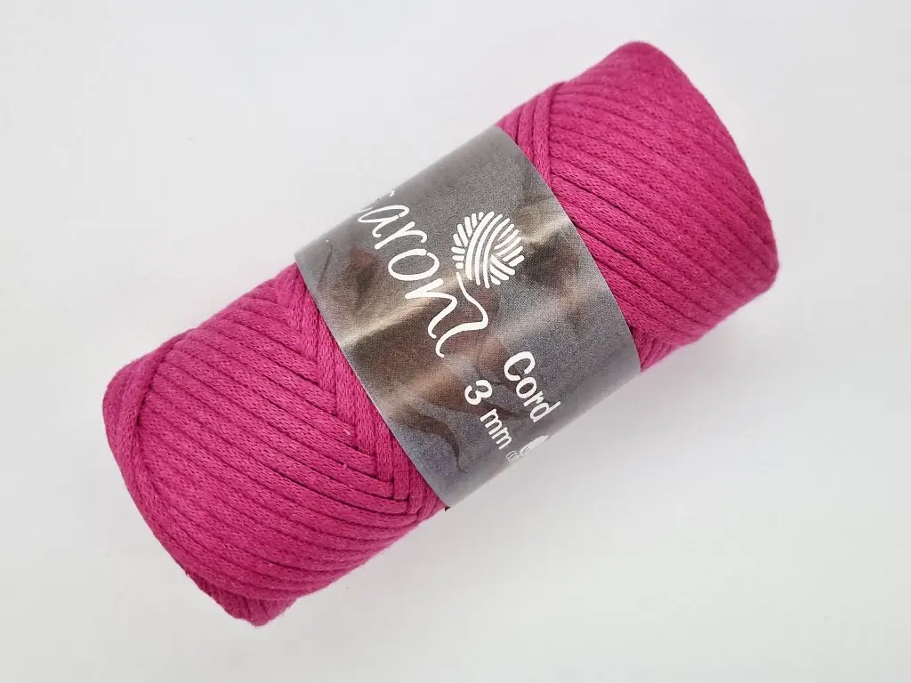 Snur din bumbac, Maccaroni Cotton Cord roz inchis, 3 mm grosime