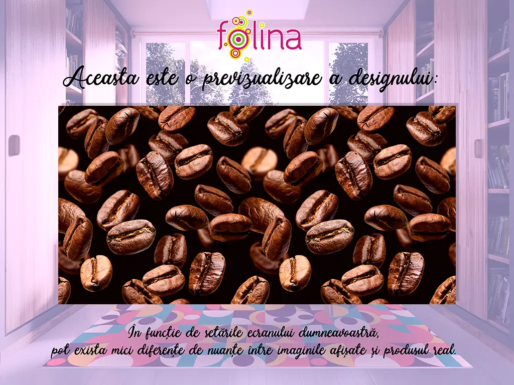 Covor antiderapant pentru bucătărie, din pvc, model Coffee Beans, linoleum antiderapant la rolă de 80 cm lățime