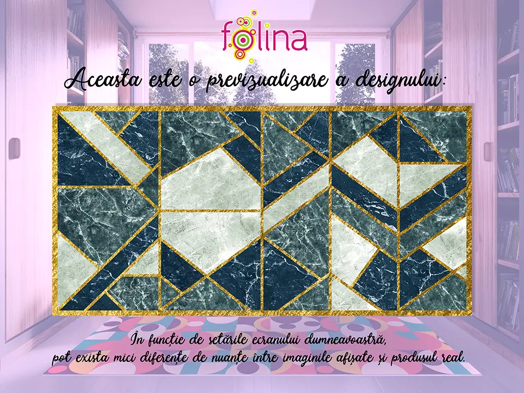 Covor antiderapant pentru hol și terasă, din pvc, model Geometrik, linoleum antiderapant la rolă de 80x158 cm